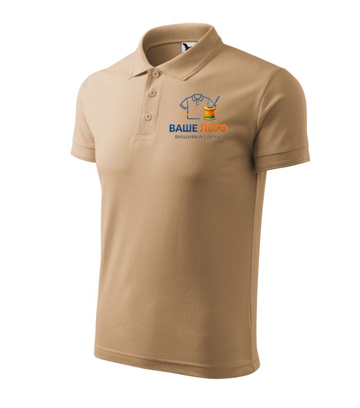 Футболка поло чоловіча пісочного кольору нанесення логотипу