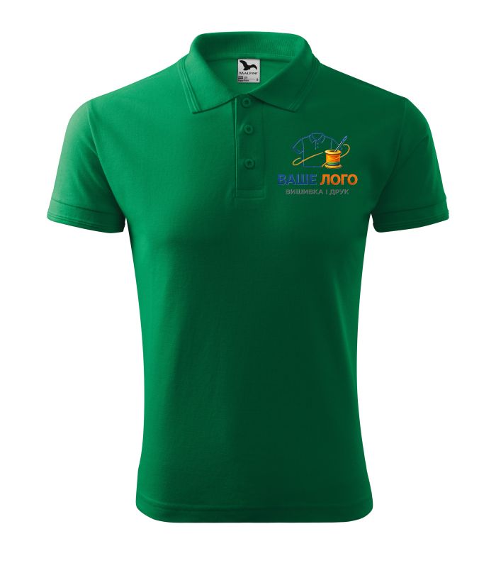 Футболка поло чоловіча салатового кольору нанесення логотипу