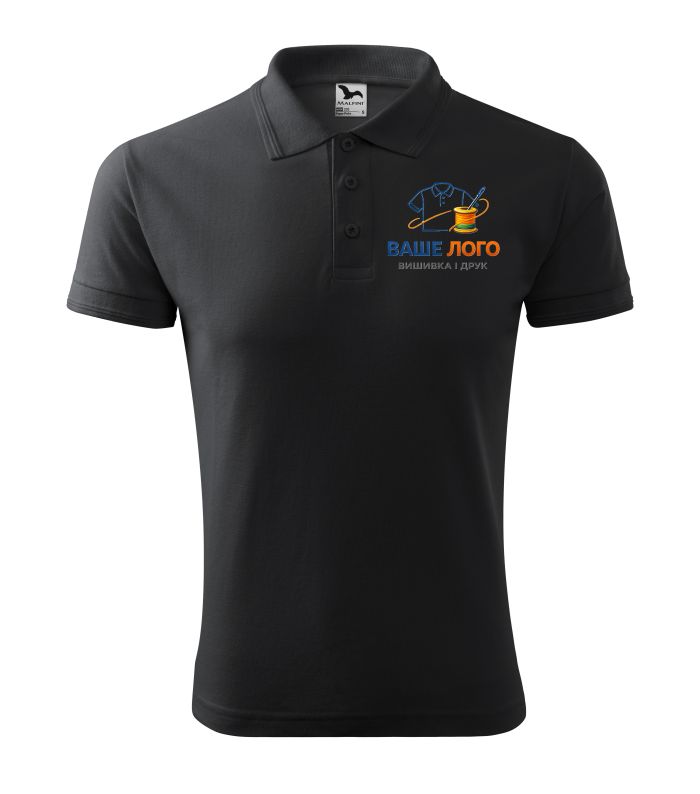 Футболка поло чоловіча графітового кольору нанесення логотипу